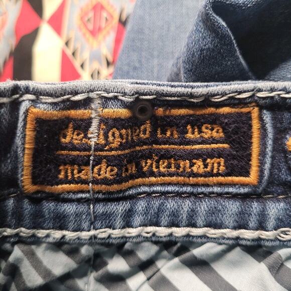 Rock Revival Jayin Jeans Womens 29 Blue Fleur-de-Lis Flap Pockets Slim Straight - Picture 8 of 13